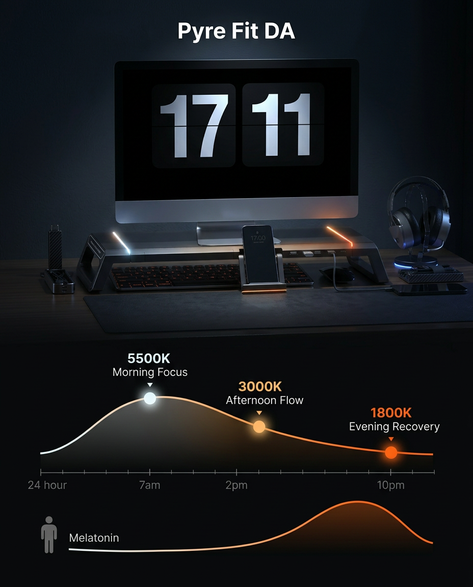 Circadian lighting chart pairing the RGB monitor stand with color temperatures
