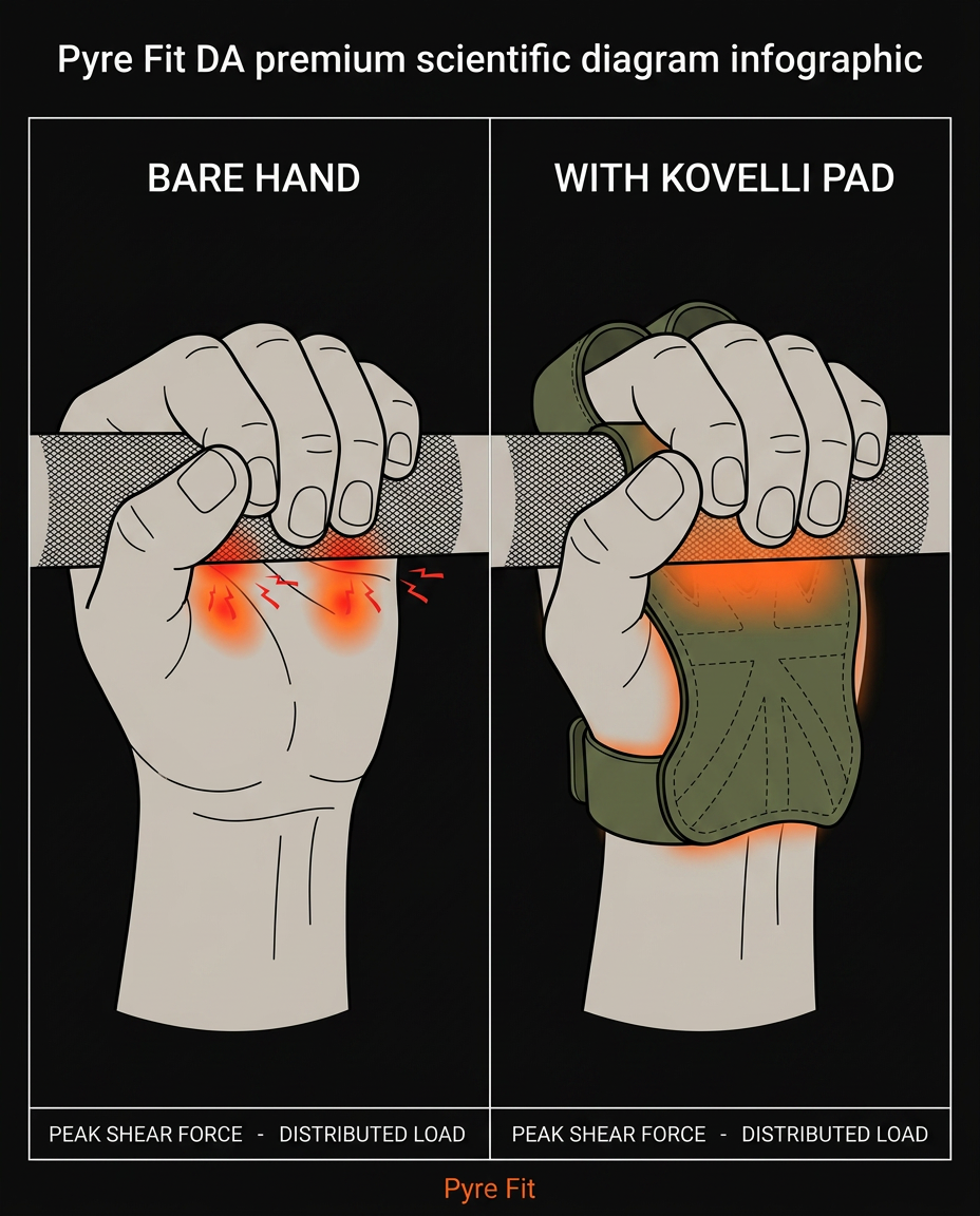 Friction diagram comparing bare-hand bar pressure versus padded grip