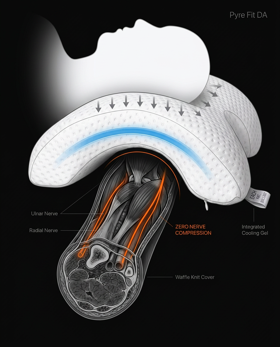 Diagram of the pillow's arm tunnel relieving nerve compression in the arm