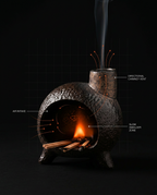 Cutaway showing the smolder chamber and airflow inside the ritual burner