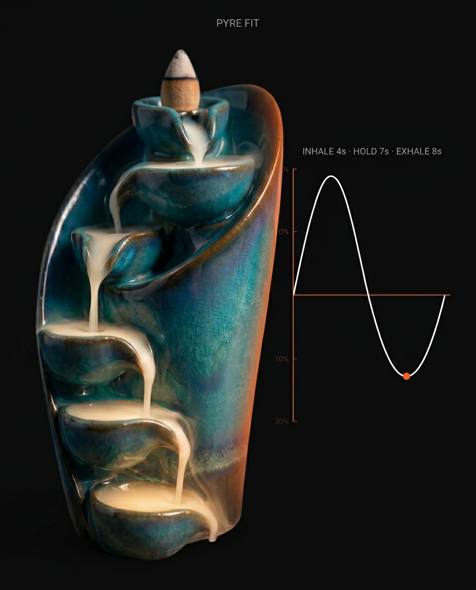 Burner paired with a breathing-wave graph for inhale, hold and exhale timing