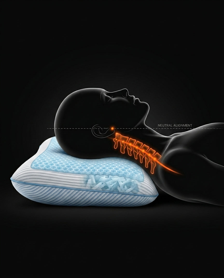 Diagram of the pillow keeping the cervical spine in neutral alignment