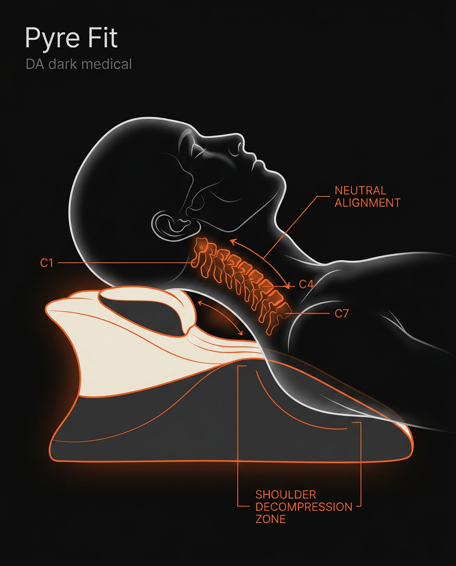 Diagram showing neutral cervical spine alignment on the support pillow