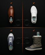 Grid showing the shoe dryer safely drying leather, sneaker, canvas and boots