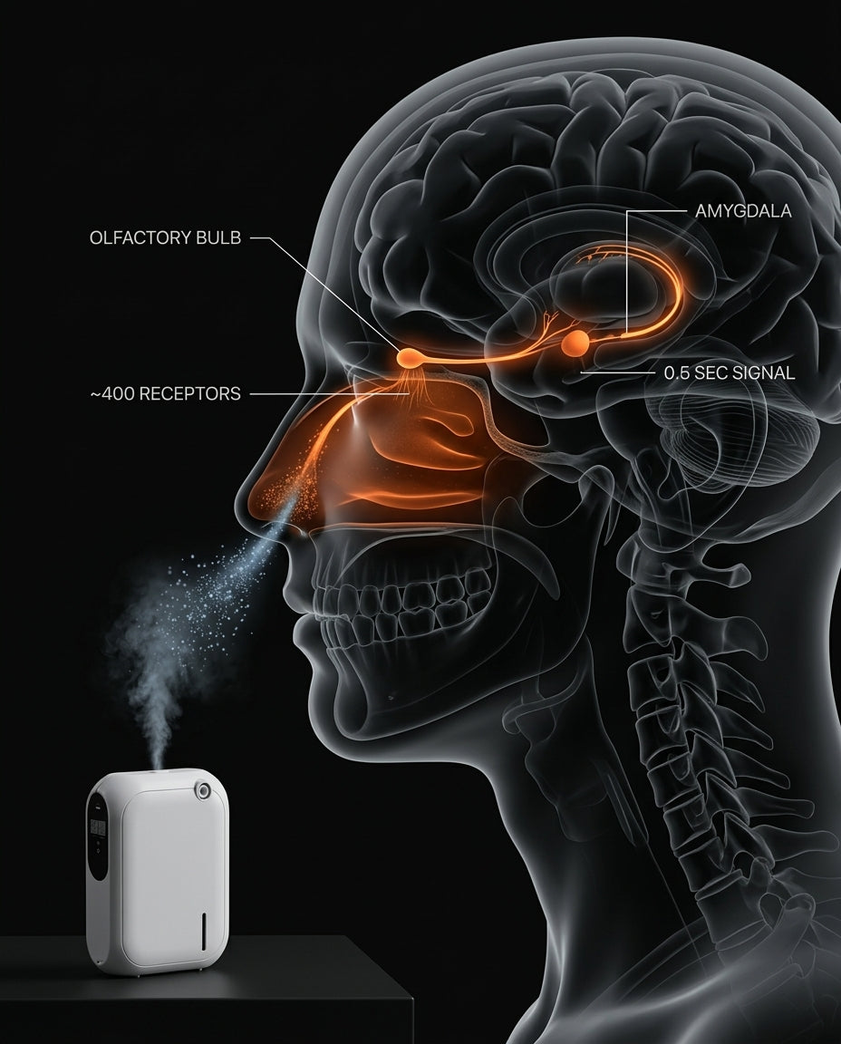 Anatomy diagram of diffused scent reaching the olfactory bulb