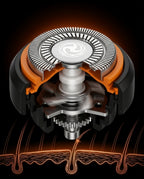 Cutaway cross-section of a single rotary head above a skin and hair diagram
