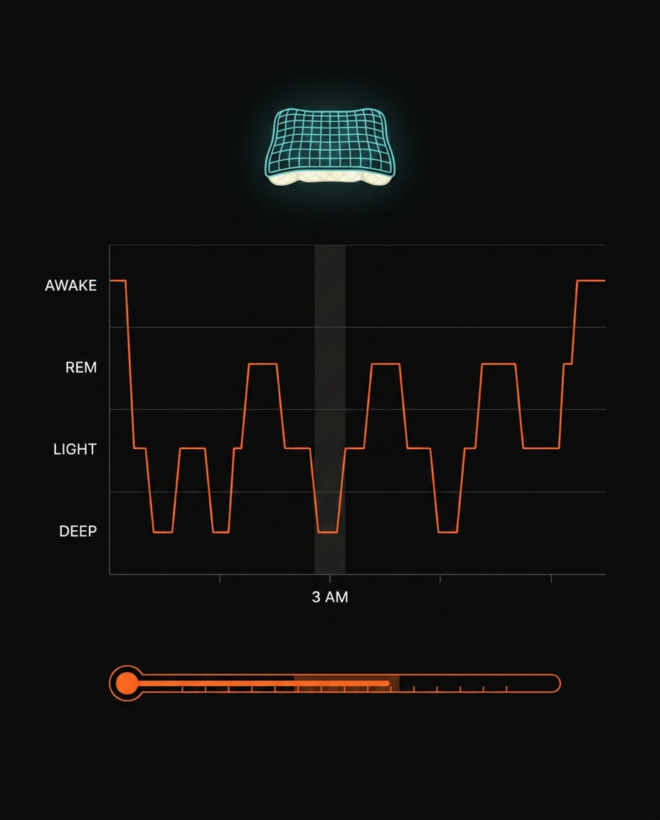 Graph of deeper sleep stages and lower temperature with the cooling pillow cover