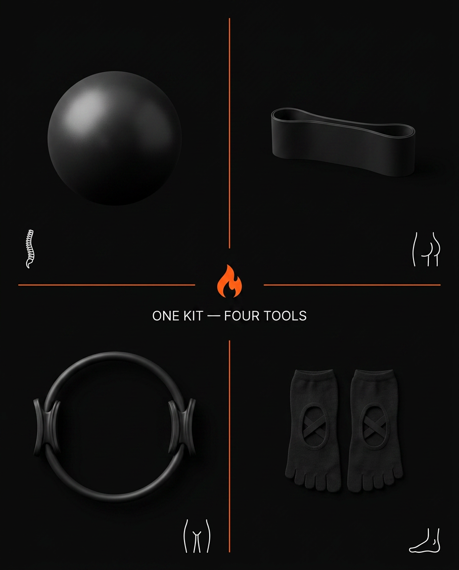 Four-quadrant grid showing the ball, band, ring and toe separators in the kit