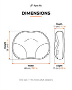 Pillow dimensions guide: 46cm wide, 28cm high, 11cm deep, fits most adult sleepers