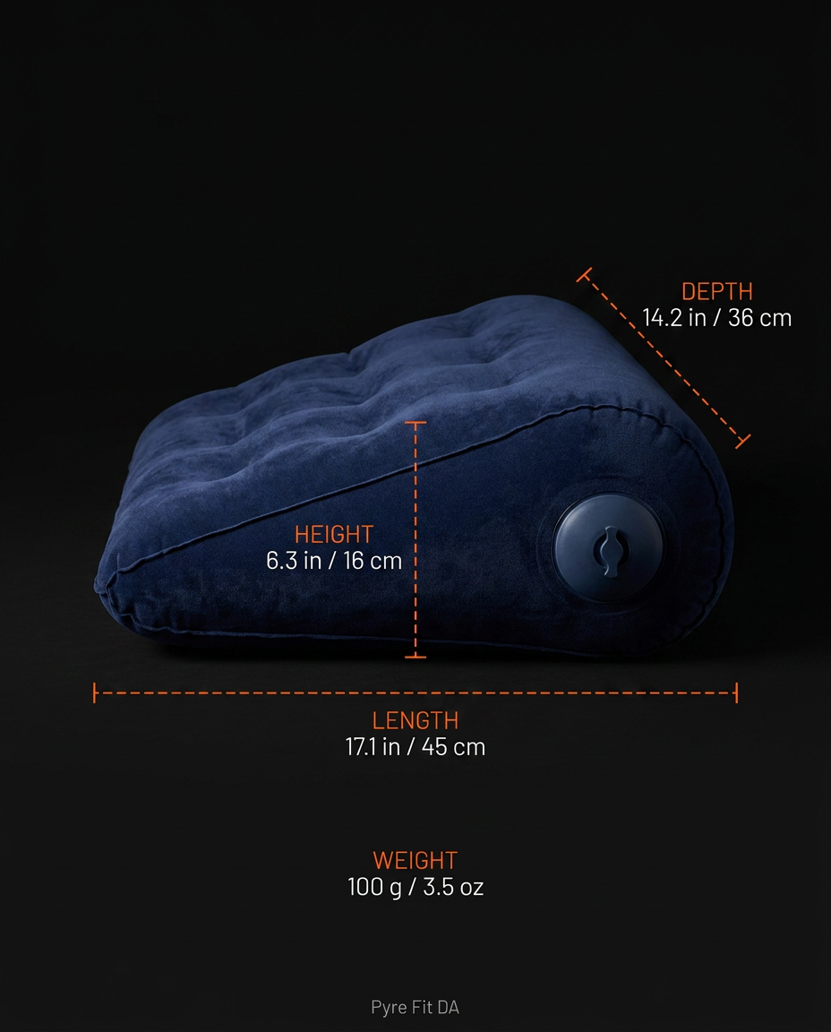 Size infographic with the wedge pillow dimensions in inches and centimeters