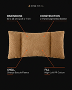 Specs diagram of the sherpa lumbar pillow shell, fill and dimensions