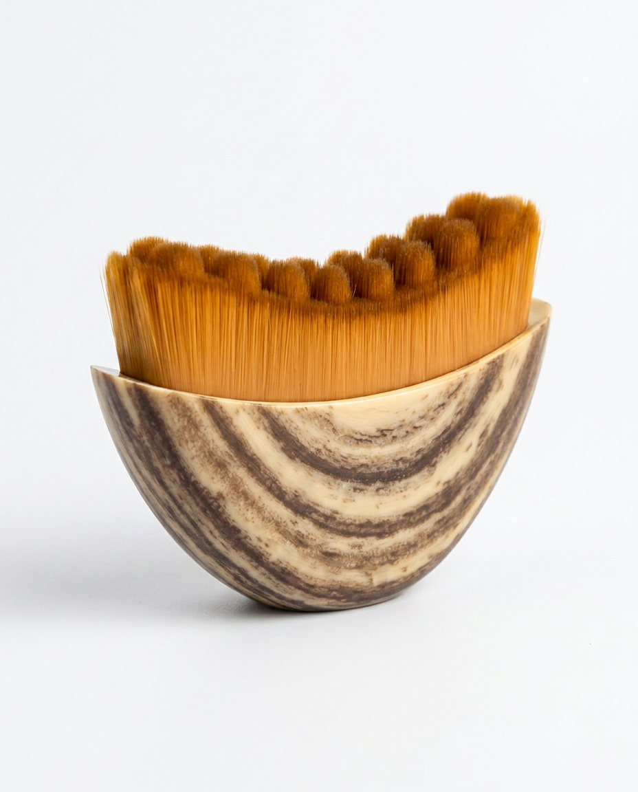 Large wooden facial comb with bold grain and bristles, packshot on white