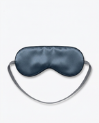 Navy blue silk sleeping eye mask with grey strap, packshot on white