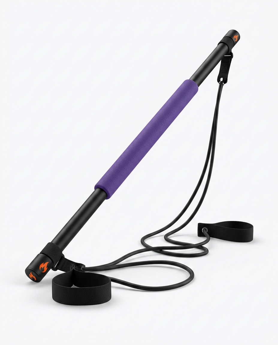 Purple-grip Pilates bar kit with resistance bands and foot straps