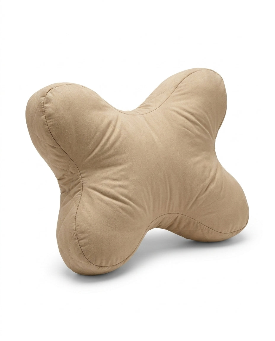 Sand beige support pillow on white background, three-quarter angle