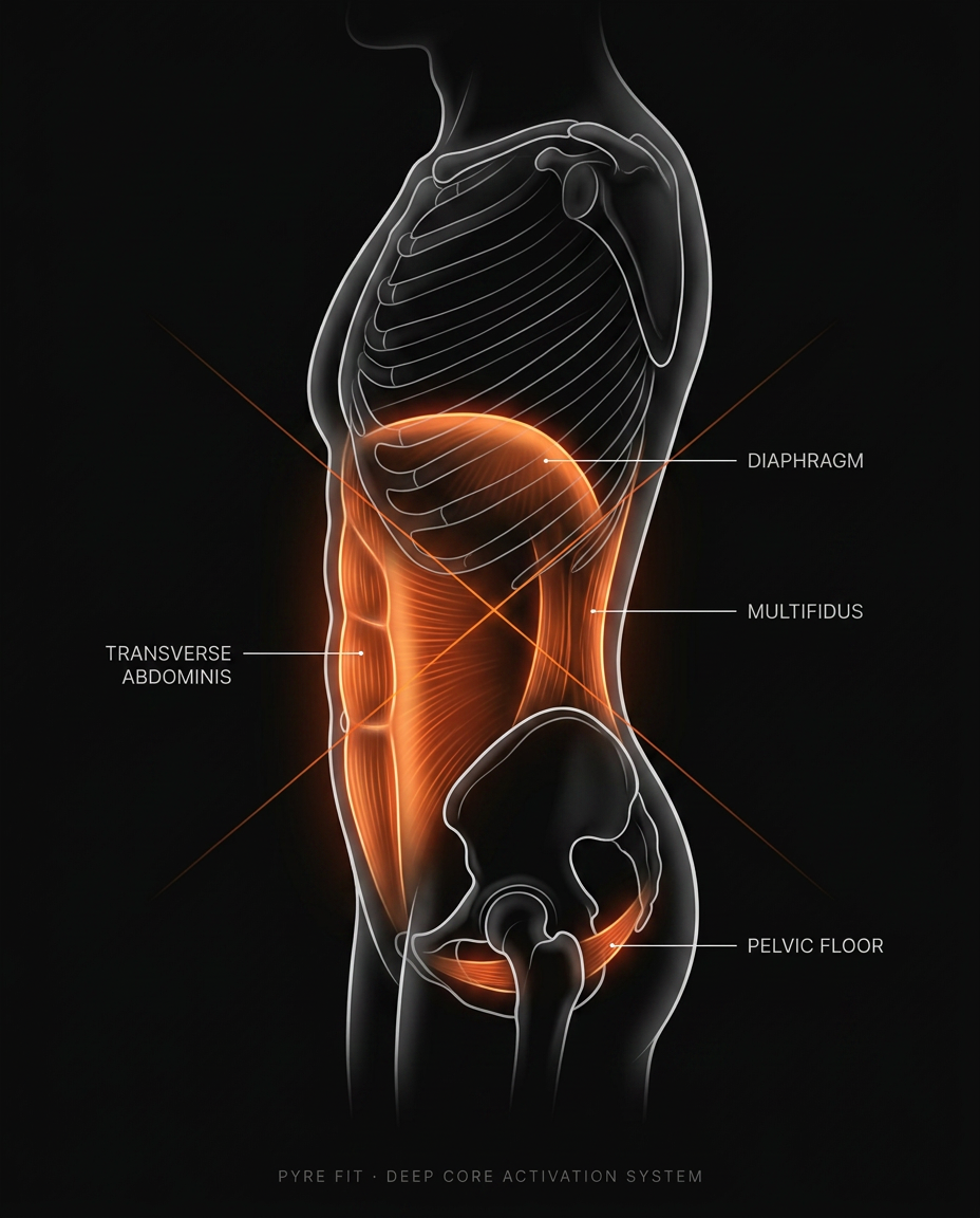 Anatomy diagram of core muscles engaged during Pilates bar workouts