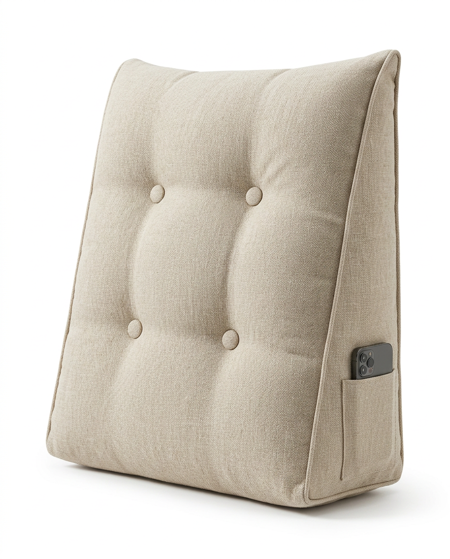Natural light hemp beige tufted reading backrest cushion on white
