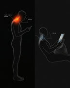 Cervical posture diagram comparing neck tilt strain to using the tablet pillow