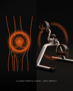 Diagram pairing a healthy knee joint with the low-impact pedal bike