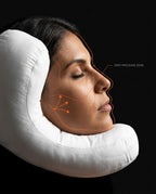 Diagram showing the support pillow's zero pressure zone on the face skin