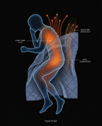 Diagram showing body heat and moisture escaping through the cooling blanket