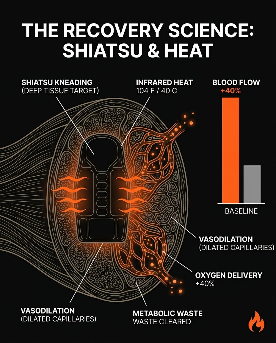 Recovery science diagram of shiatsu and heat boosting warmth