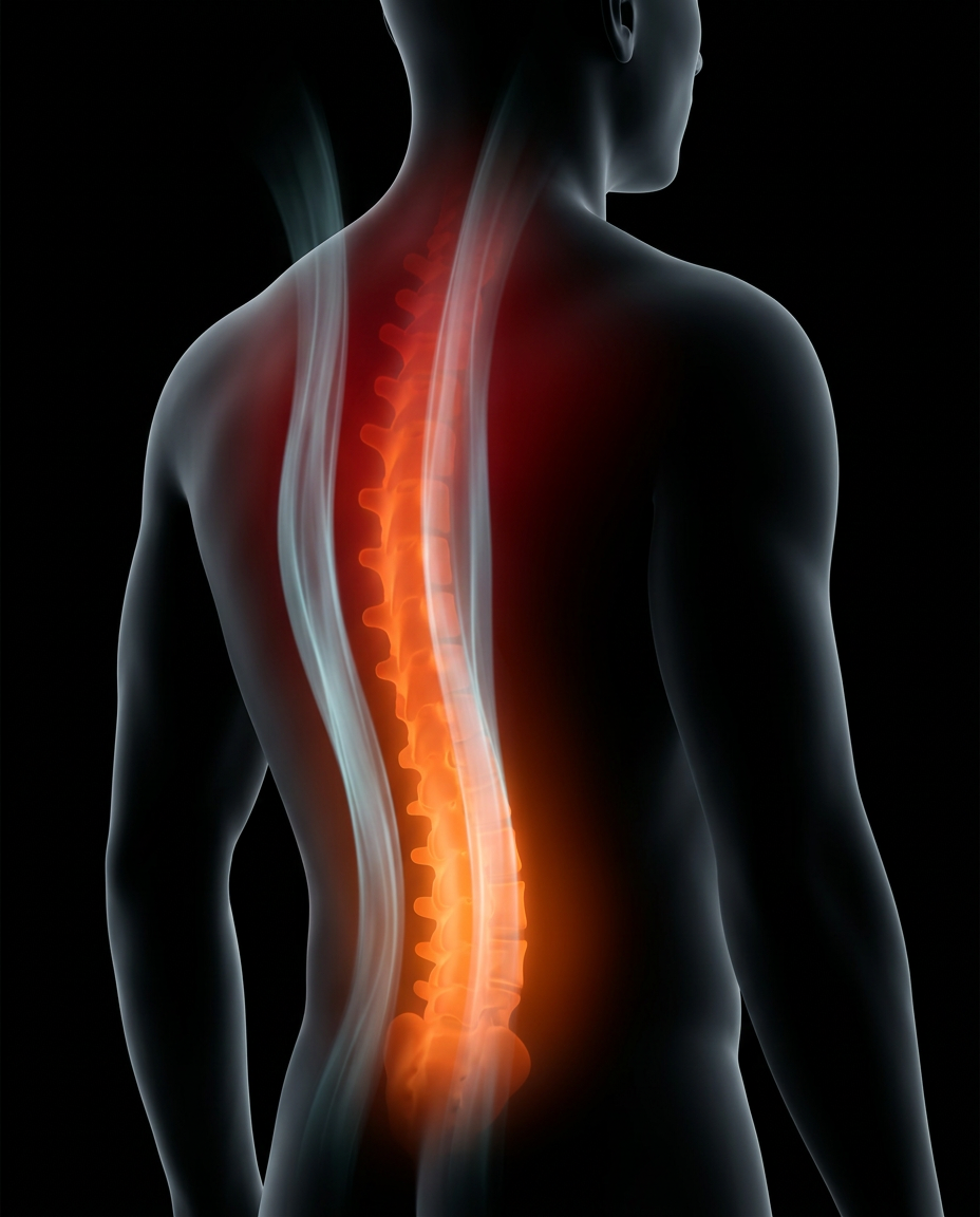 Body heatmap showing heat concentrated along the spine and lower back