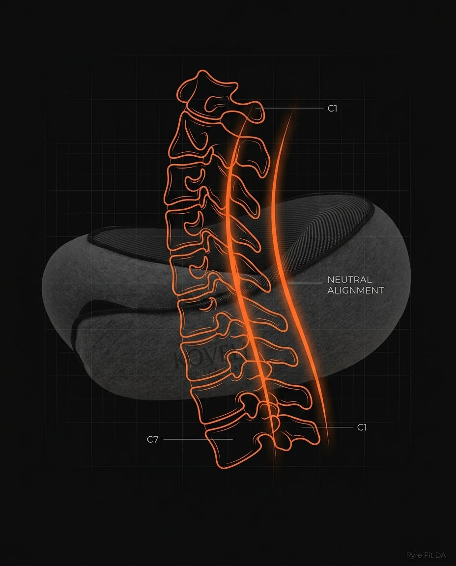 Diagram of the travel neck pillow keeping the cervical spine in alignment