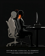 Diagram showing the riser improving cervical neck alignment at a desk