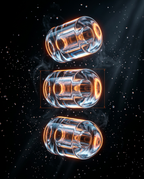 Glowing bullet ice cubes floating against a dark starry backdrop