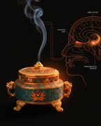 Science-of-scent diagram linking incense smoke to the brain's limbic system