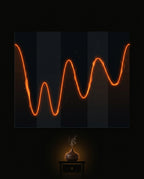 Sleep-cycle wave graphic above the diffuser glowing on a nightstand