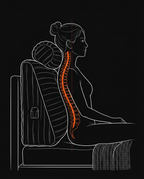 Line diagram of seated spine posture supported by the reading wedge pillow