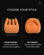 Style comparison of four-finger and no-finger hand cushions with dimensions