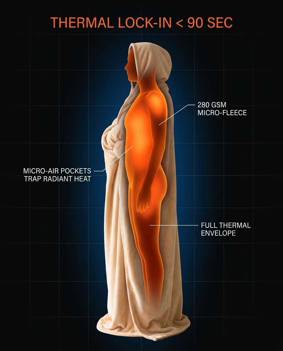 Thermal diagram showing body heat trapped inside the wrapped blanket