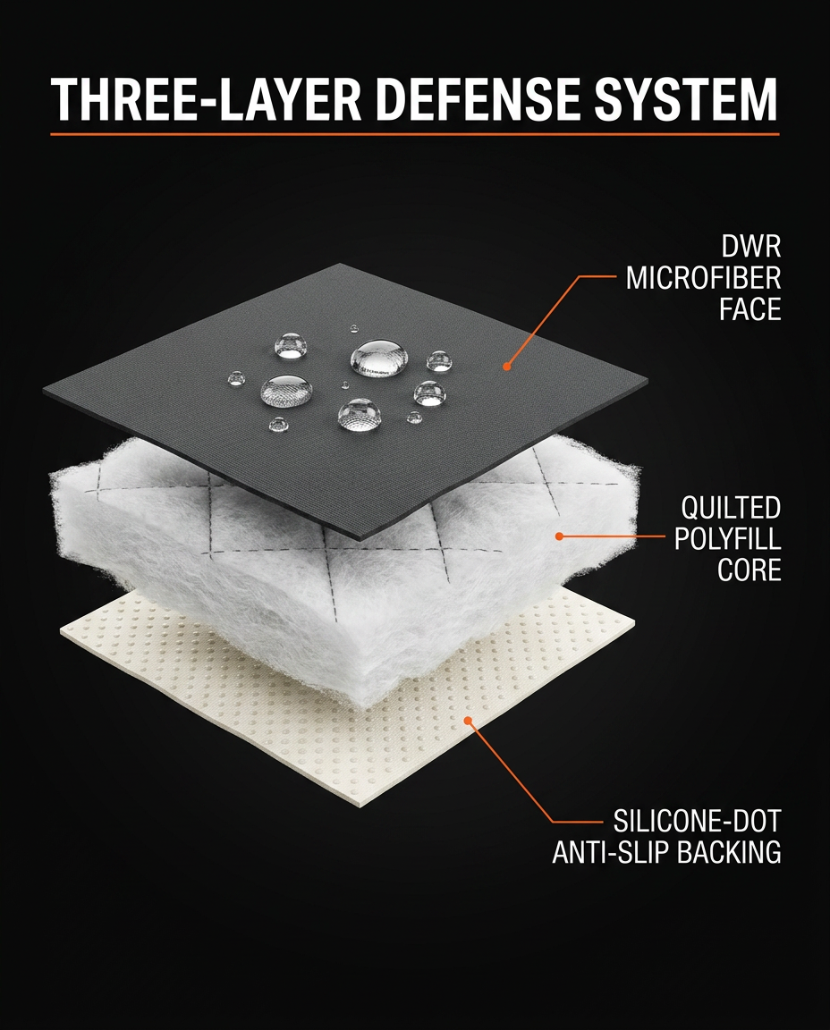 Diagram of the three-layer waterproof quilted recliner cover construction