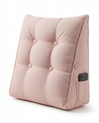 Light pink tufted triangular reading backrest cushion with side pocket