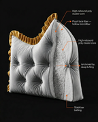 Cross-section of the backrest cushion showing poly cluster core and fiber layers