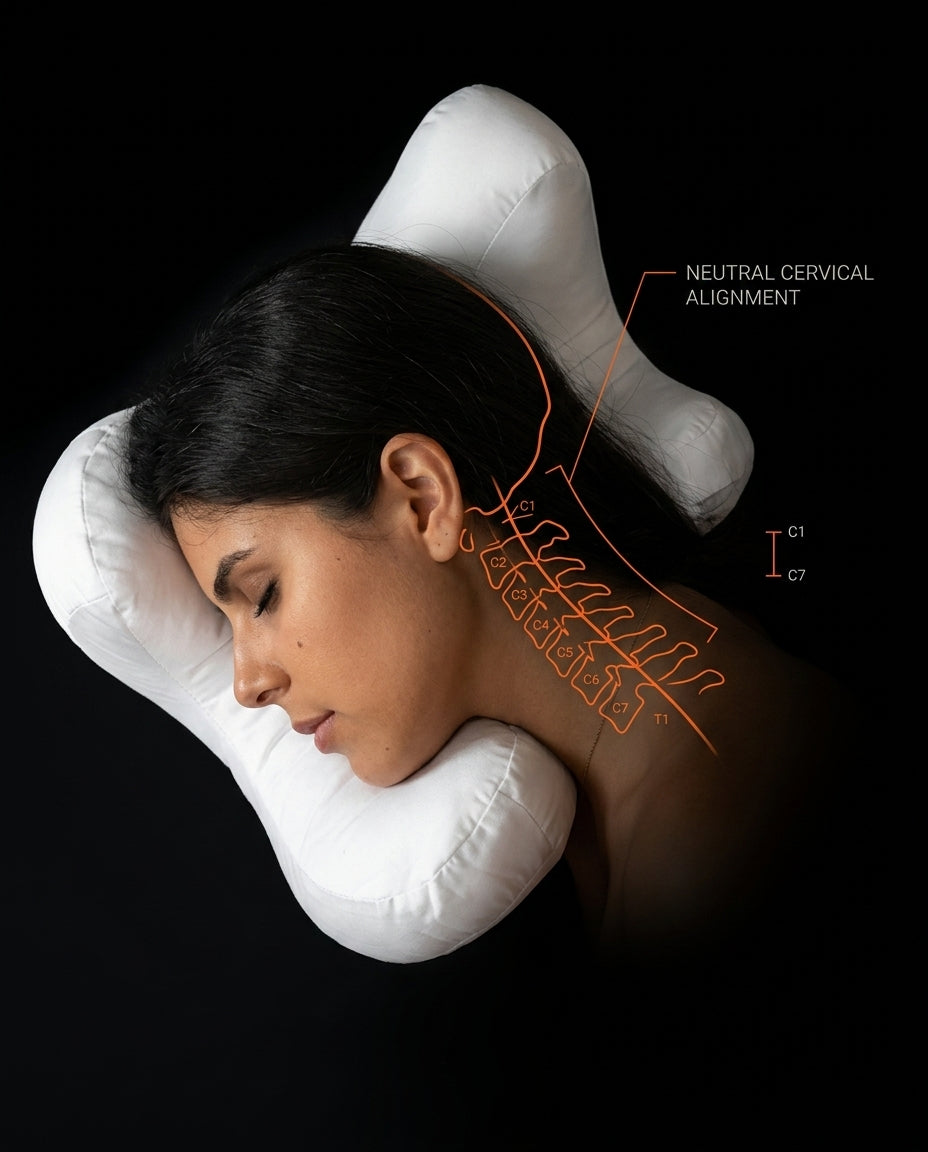 Diagram of neutral cervical spine alignment with the support pillow during sleep