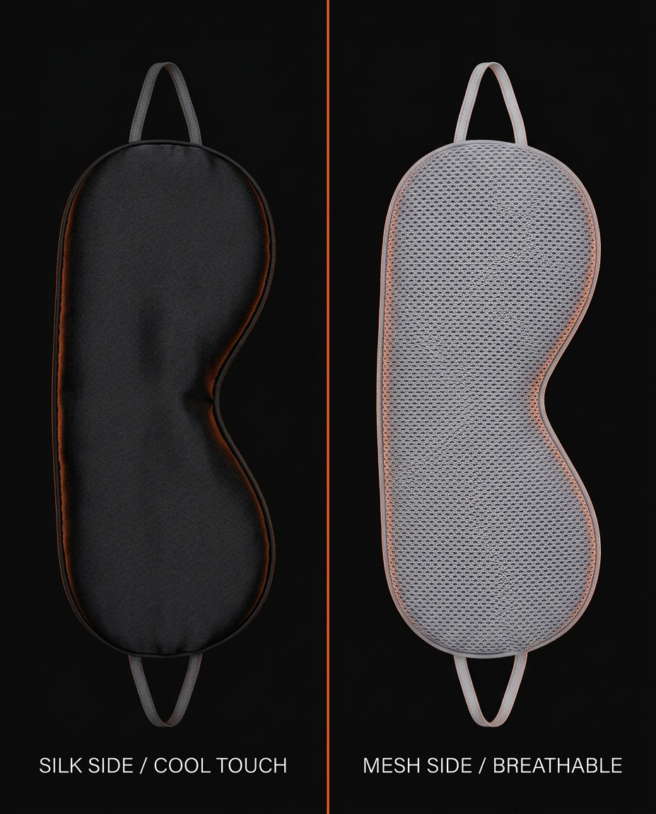 Comparison of the eye mask silk side and breathable mesh side