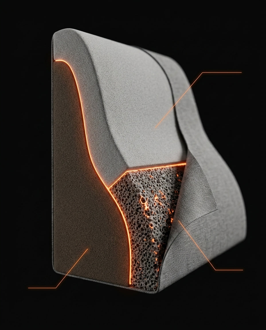Cutaway of wedge pillow revealing high-density memory foam inner core