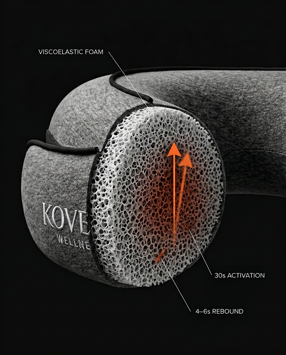 Cutaway diagram of the viscoelastic memory foam core in the travel neck pillow