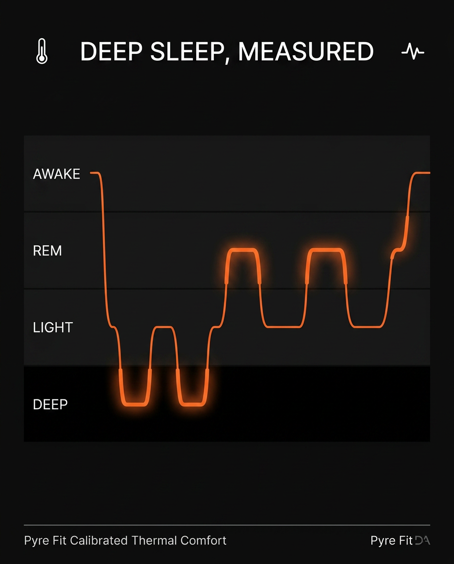 Sleep stages graph showing deep sleep cycles under the warm comforter