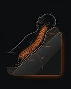 Spinal alignment diagram of a person reclined on the 35 degree wedge with labeled vertebrae