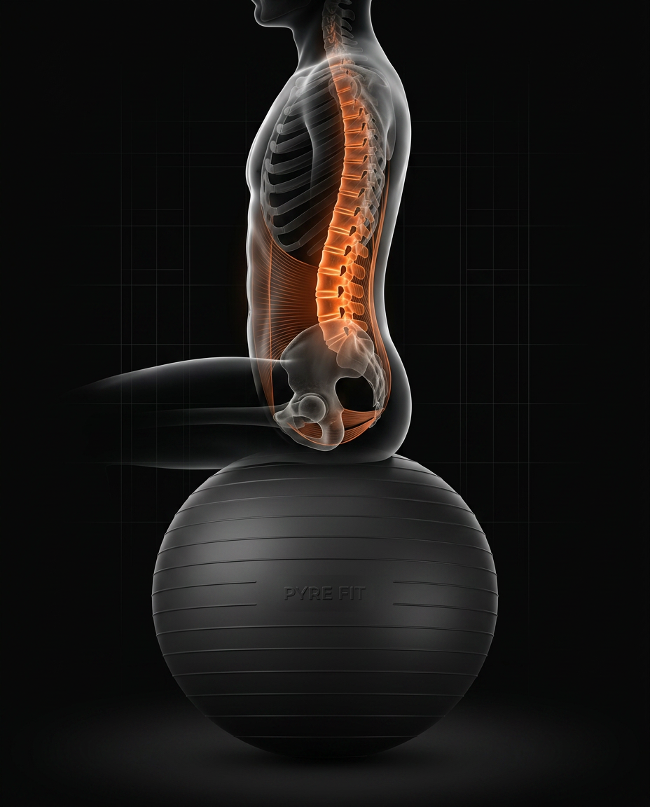 Diagram showing gentle support while sitting on the balance ball
