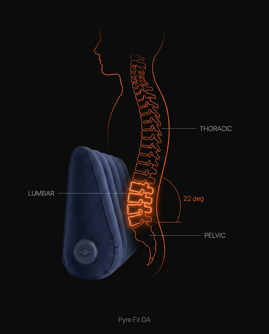 Diagram of the wedge pillow supporting lumbar, thoracic and pelvic spine alignment