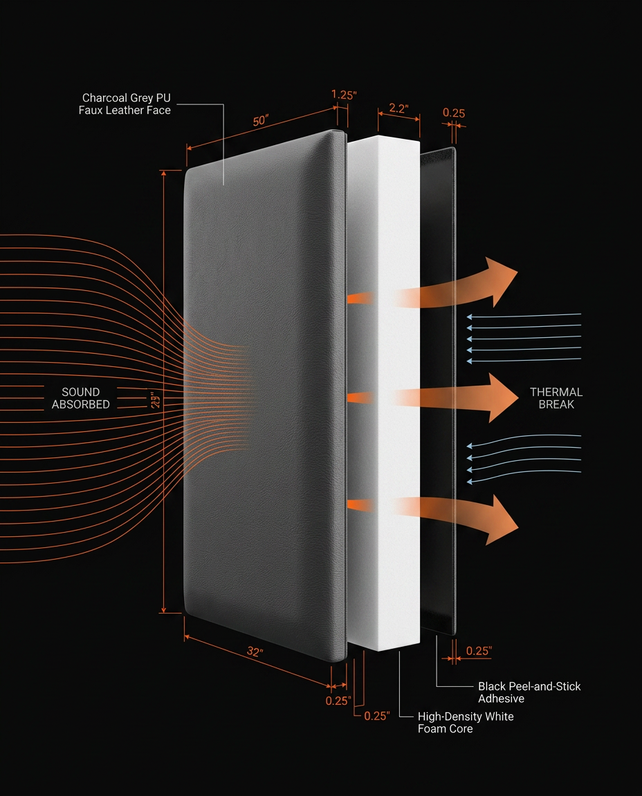 Diagram of the wall panel layers for sound absorption and thermal insulation