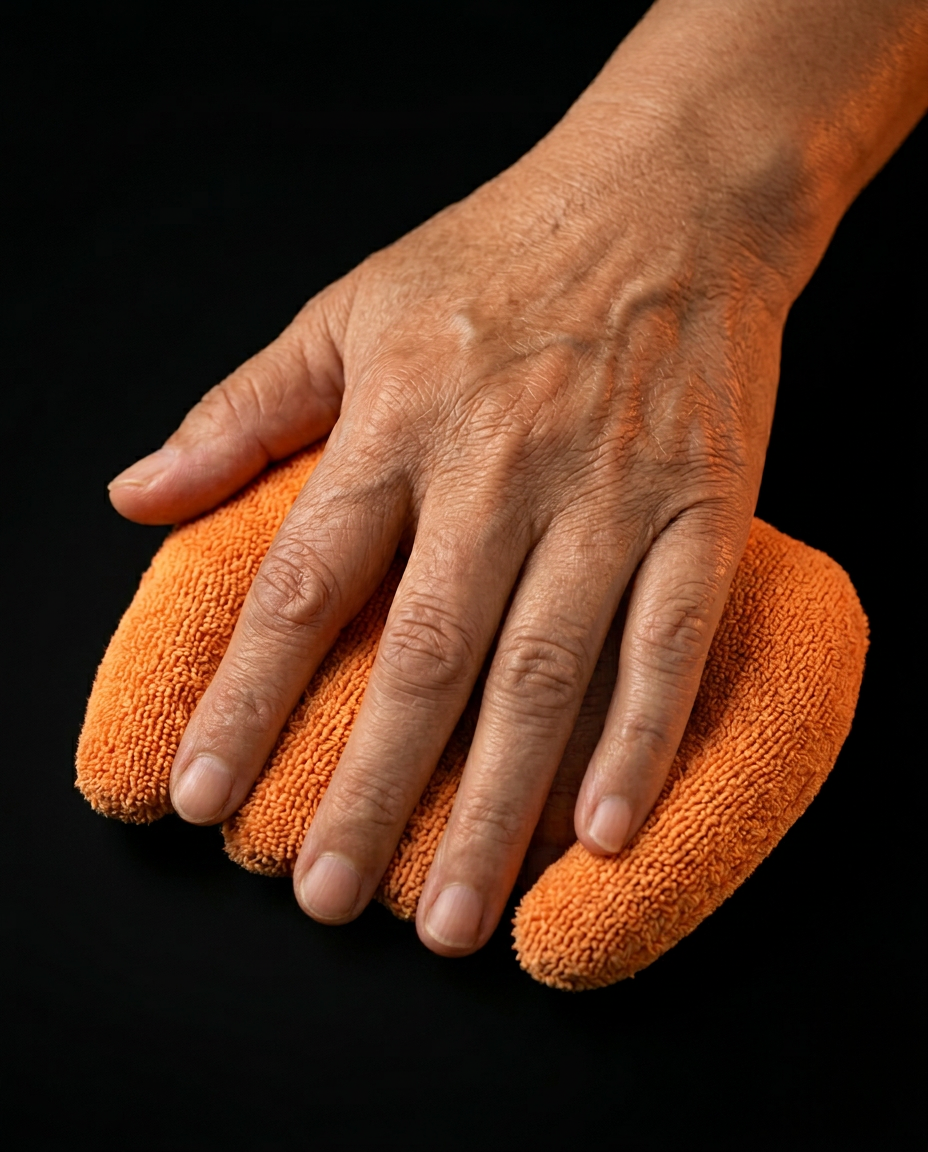 Hand resting in the cushion channels demonstrating anti-contracture positioning