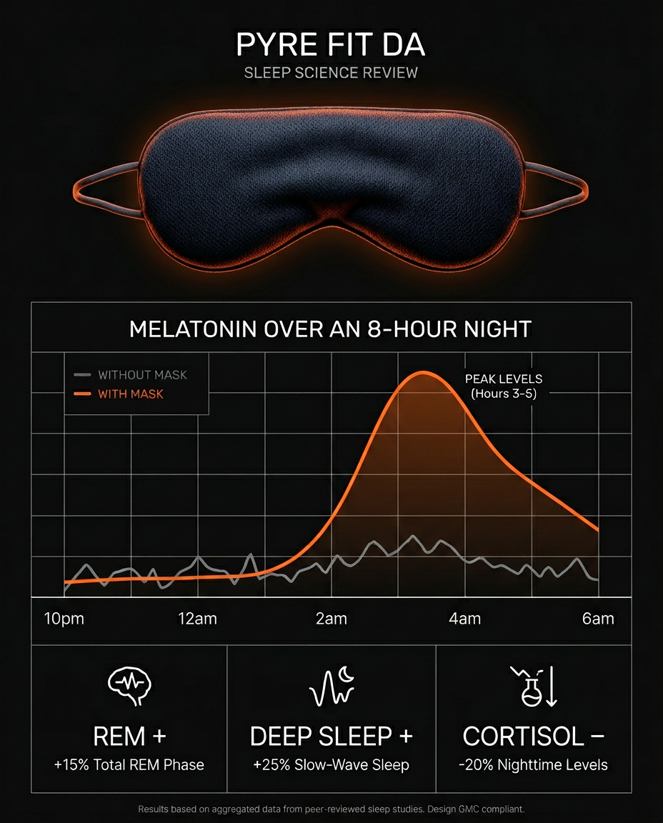 Sleep science chart of melatonin over a night with and without the eye mask