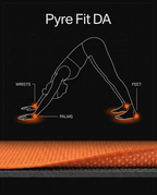 Diagram of downward-dog pose with towel grip points at wrists, palms, feet
